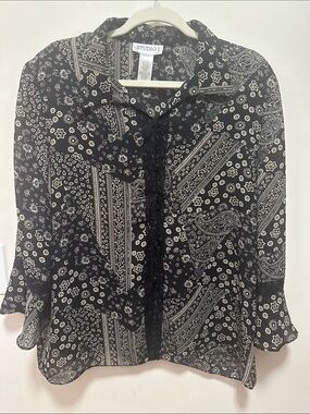 Studio 17 Black and White Paisley-Print Button Blouse